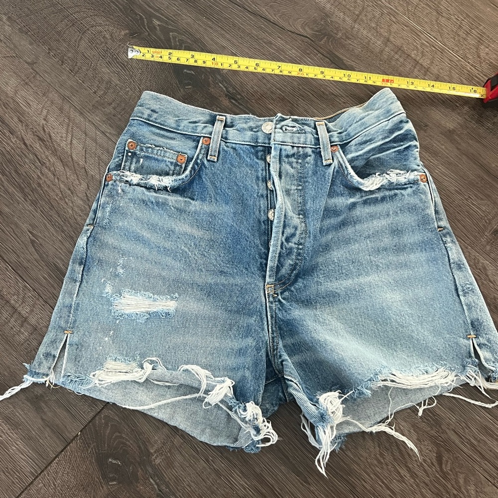 Agolde Blue Distressed Jean Shorts High-Waisted